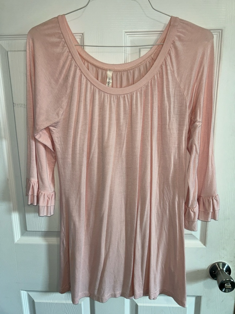 cezanne Blush Scoop Neck 3/4 Ruffle Sleeve Tunic